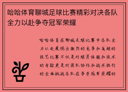 哈哈体育聊城足球比赛精彩对决各队全力以赴争夺冠军荣耀