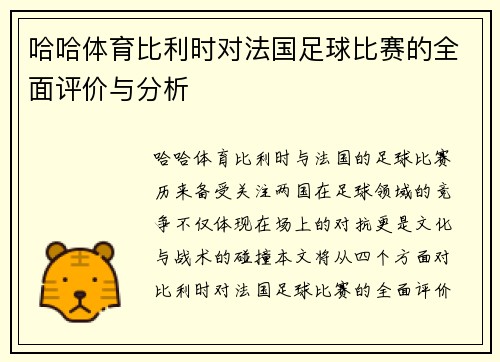 哈哈体育比利时对法国足球比赛的全面评价与分析