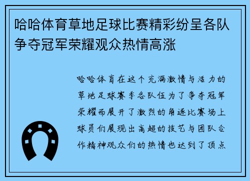 哈哈体育草地足球比赛精彩纷呈各队争夺冠军荣耀观众热情高涨