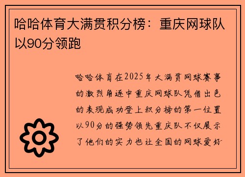 哈哈体育大满贯积分榜：重庆网球队以90分领跑