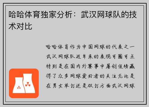 哈哈体育独家分析：武汉网球队的技术对比