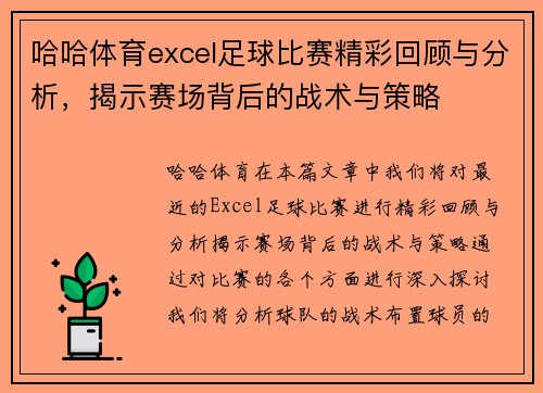 哈哈体育excel足球比赛精彩回顾与分析，揭示赛场背后的战术与策略