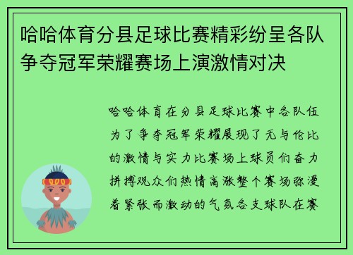 哈哈体育分县足球比赛精彩纷呈各队争夺冠军荣耀赛场上演激情对决