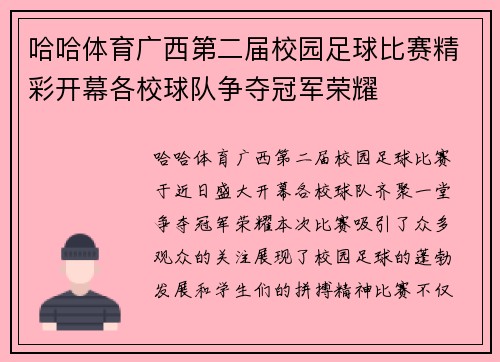哈哈体育广西第二届校园足球比赛精彩开幕各校球队争夺冠军荣耀