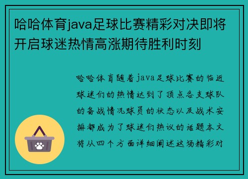 哈哈体育java足球比赛精彩对决即将开启球迷热情高涨期待胜利时刻