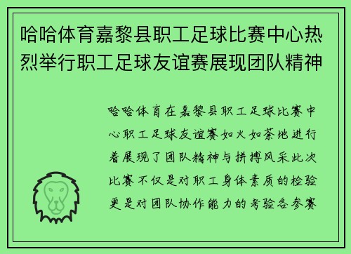 哈哈体育嘉黎县职工足球比赛中心热烈举行职工足球友谊赛展现团队精神与拼搏风采