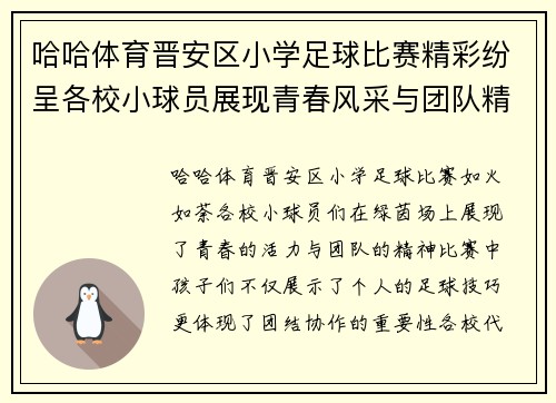 哈哈体育晋安区小学足球比赛精彩纷呈各校小球员展现青春风采与团队精神