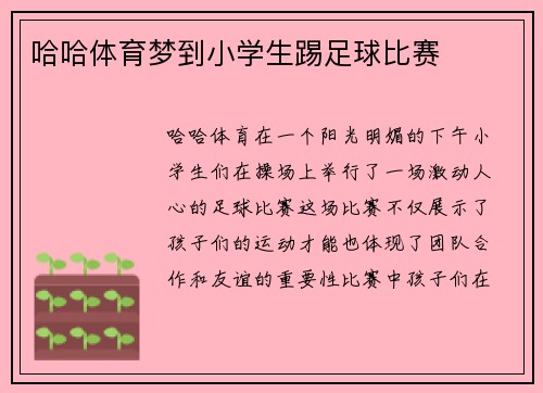 哈哈体育梦到小学生踢足球比赛