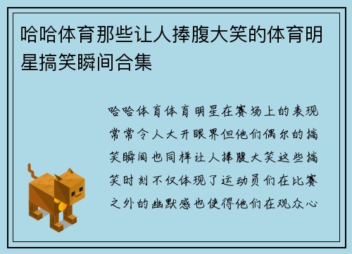 哈哈体育那些让人捧腹大笑的体育明星搞笑瞬间合集