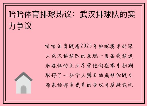 哈哈体育排球热议：武汉排球队的实力争议