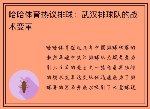 哈哈体育热议排球：武汉排球队的战术变革