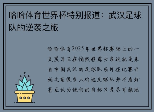 哈哈体育世界杯特别报道：武汉足球队的逆袭之旅