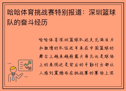 哈哈体育挑战赛特别报道：深圳篮球队的奋斗经历