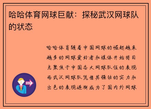 哈哈体育网球巨献：探秘武汉网球队的状态