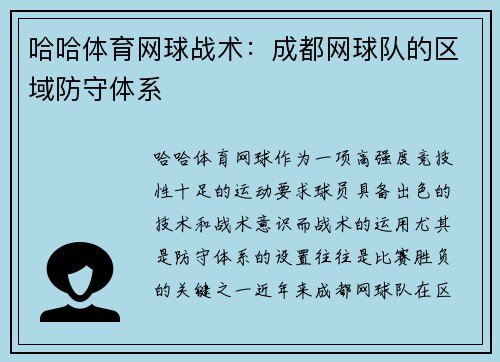 哈哈体育网球战术：成都网球队的区域防守体系