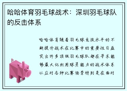 哈哈体育羽毛球战术：深圳羽毛球队的反击体系