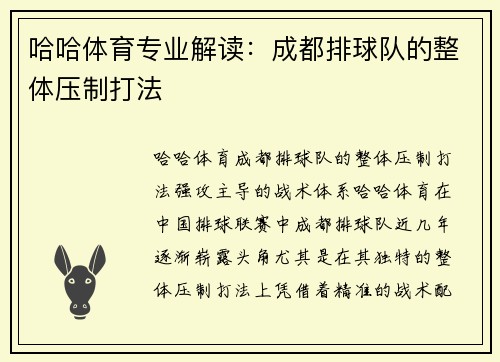 哈哈体育专业解读：成都排球队的整体压制打法