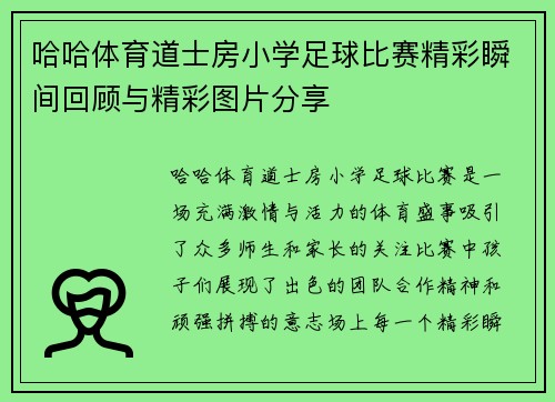 哈哈体育道士房小学足球比赛精彩瞬间回顾与精彩图片分享
